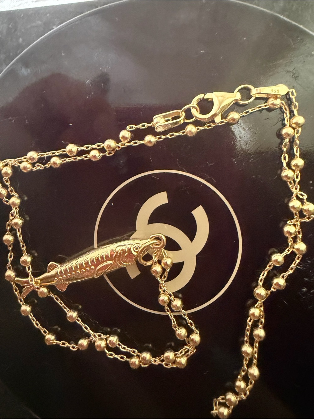 Anthropologie Fish Pendant Chain Link Necklace 14k Gold-plated